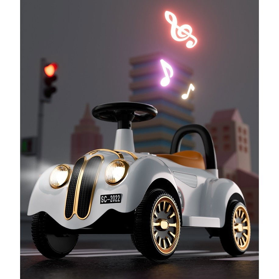 Masinuta electrica  model de epoca, cu acumulator, sistem anti-rasturnare, sistem de lumini si sunet, 1-5 ani, 75 x 36 x 45 cm, alb [10]