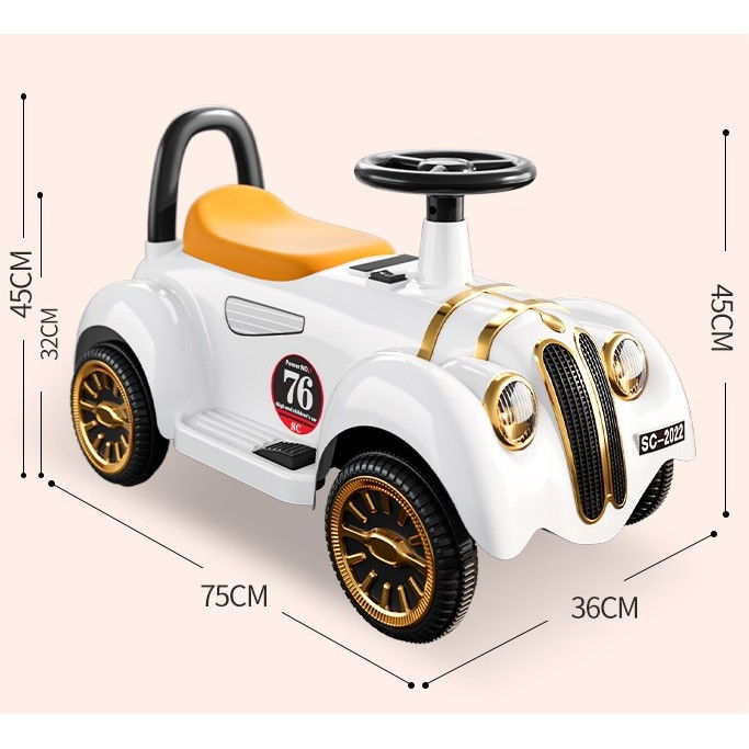 Masinuta electrica  model de epoca, cu acumulator, sistem anti-rasturnare, sistem de lumini si sunet, 1-5 ani, 75 x 36 x 45 cm, alb [5]