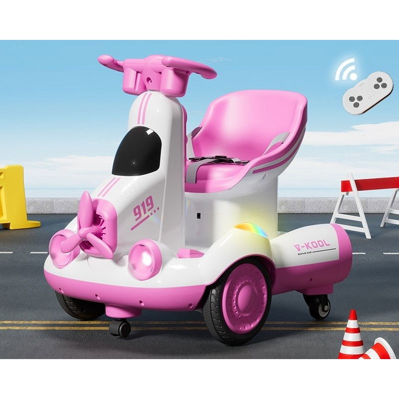 Masinuta electrica, pe 4 roti, cu telecomanda, lumini led si muzica, +2 ani, inaltime reglabila, roz [2]