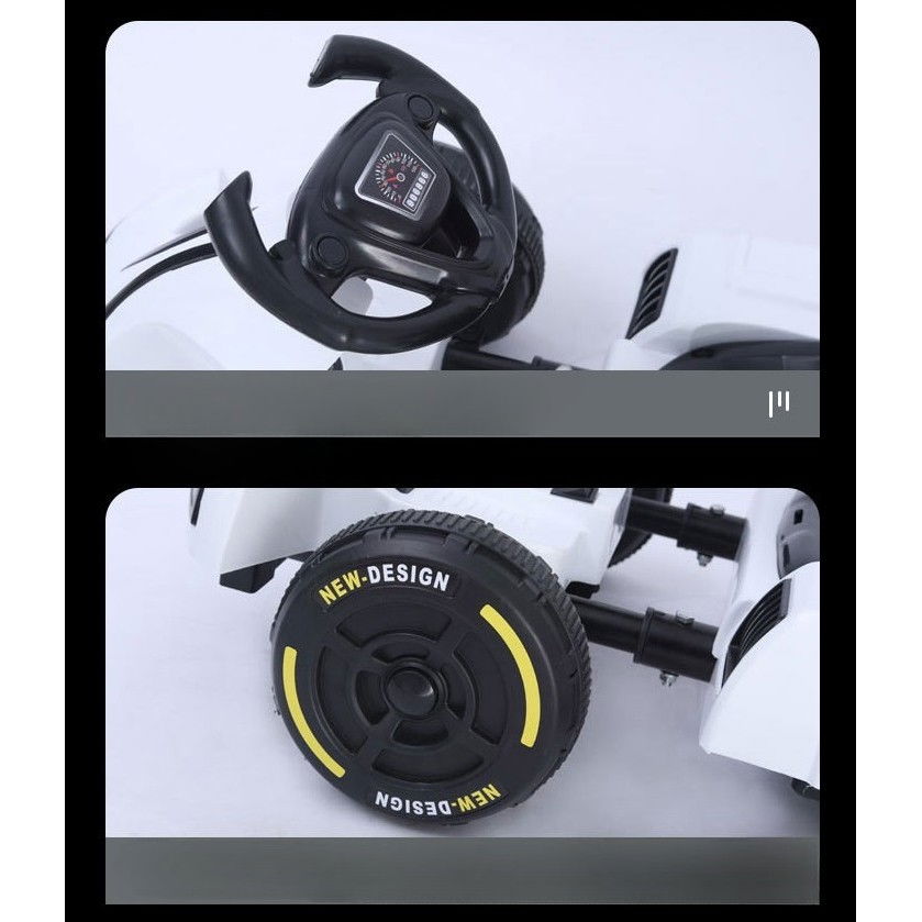 Masinuta electrica  tip kart, cu telecomanda, dimensiune reglabila, 2 viteze, sistem de lumini si sunet, pentru copii intre 1.2 - 1.6 inaltime, 105 x 55 x 50 cm, alb [4]