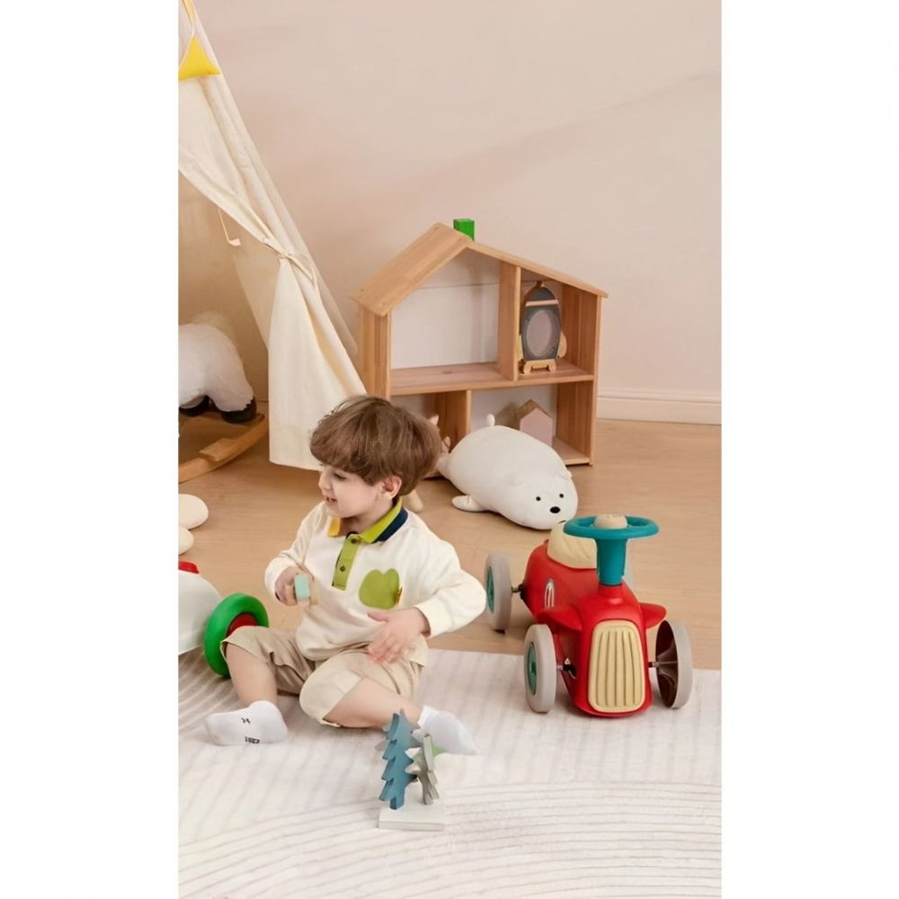 Masinuta ride-on  cu sistem anti-rasturnare, claxon pe volan, 1-6 ani, 60 x 28 x 34 cm, rosu-crem [6]