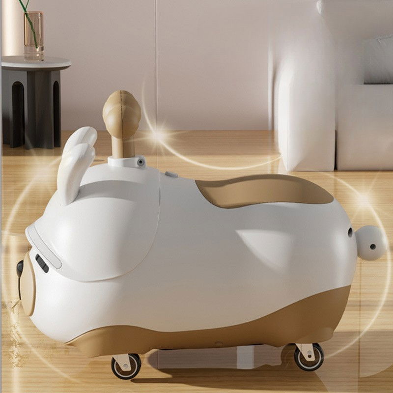 Masinuta ride-on  sistem anti-rasturnare, sistem de lumini si sunet, bluetooth, 1-3 ani, model catel, 43 x 33 x 26 cm, alb - maro [6]