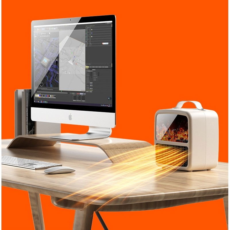 Mini aeroterma portabila, display lcd, flacara tip semineu, 1500w, 2 trepte, oprire automata, 22 x 22 x 15 cm, alb [2]