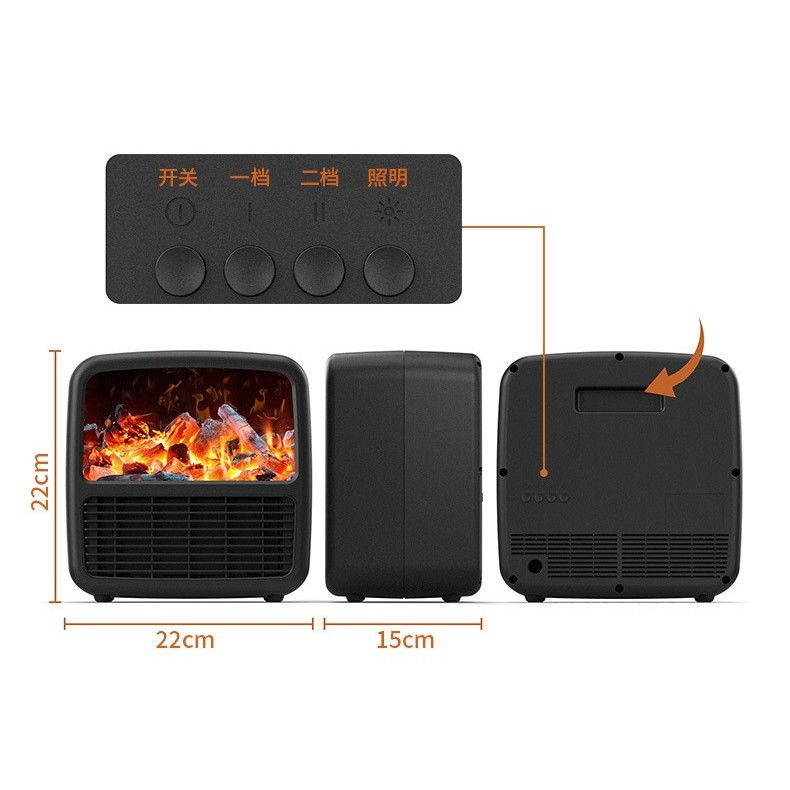 Mini aeroterma portabila, display lcd, flacara tip semineu, 1500w, 2 trepte, oprire automata, 22 x 22 x 15 cm, negru [5]