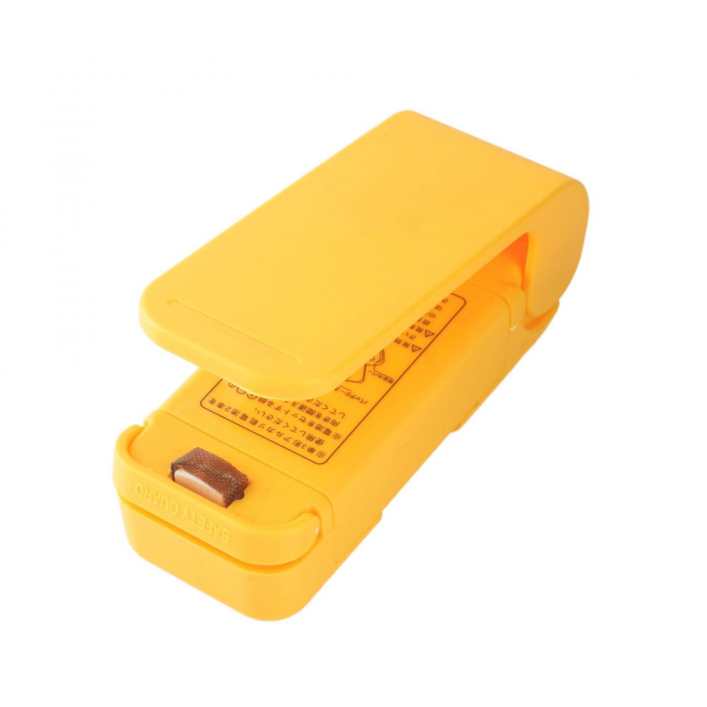 Mini aparat de sigilat pungi cu baterii, etansare prin caldura, spate magnetic, portabil, 9.7x3 cm, galben [2]