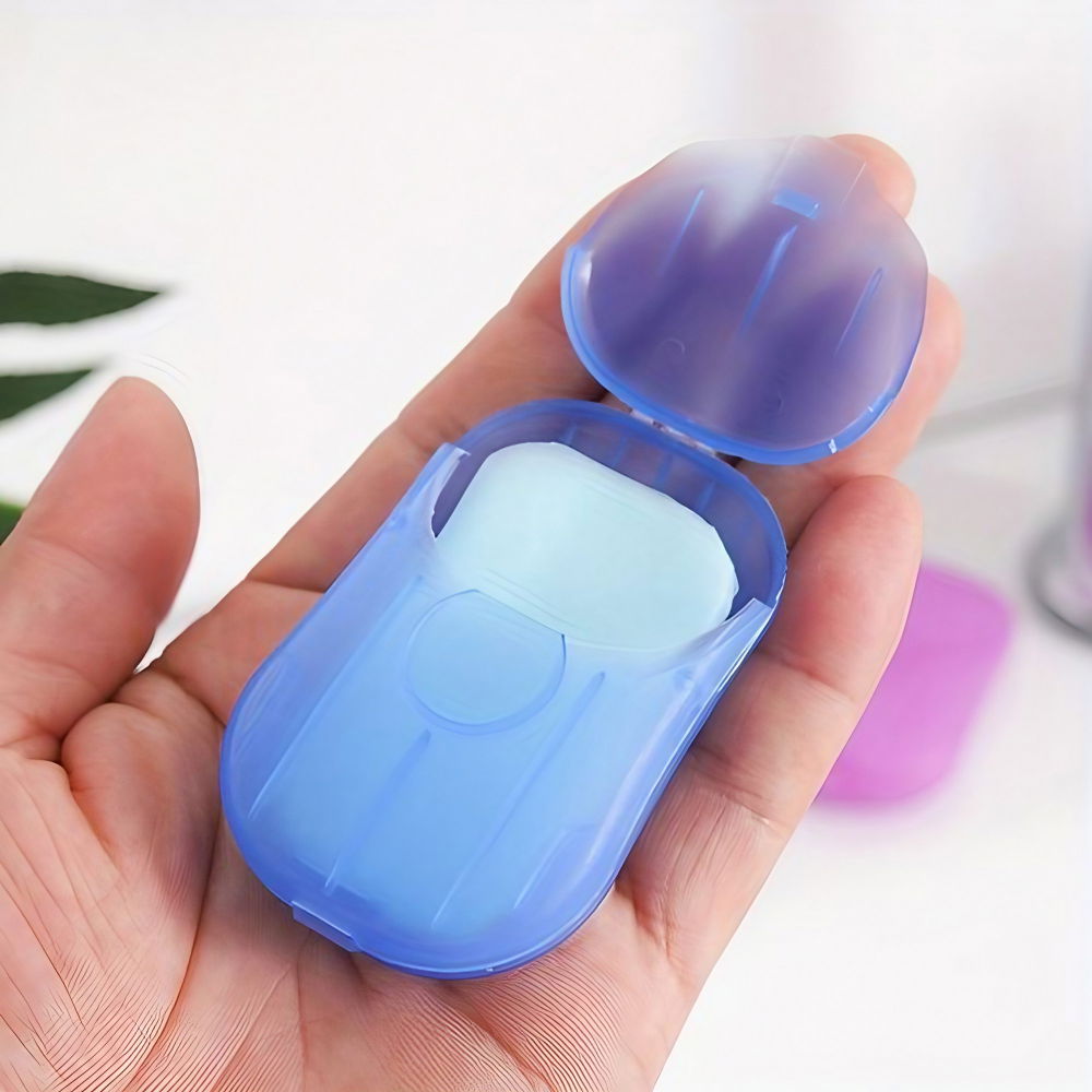 Mini cutie de sapun din hartie, de unica folosinta, portabila, potrivit pentru calatorii, 20 buc, albastru [2]
