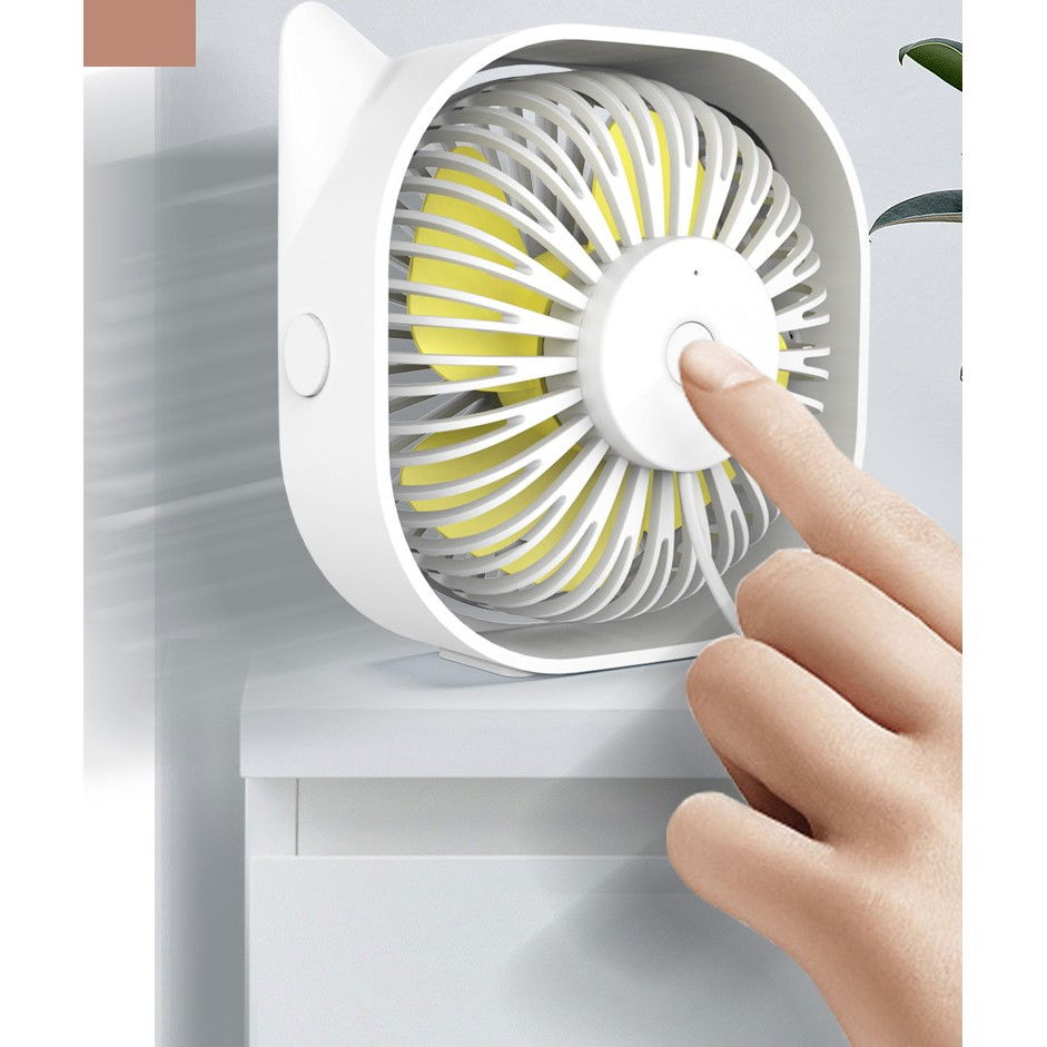 Mini ventilator pentru birou cu usb, rotire 360 grade, 3 viteze, 13.5 x 12,8 cm, alb [6]