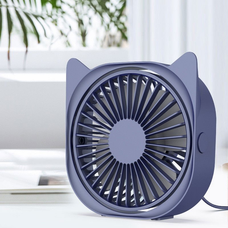 Mini ventilator pentru birou cu usb, rotire 360 grade, 3 viteze, 13.5 x 12,8 cm, albastru [2]