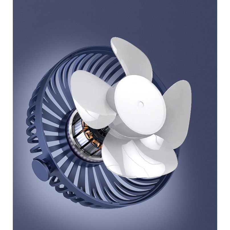 Mini ventilator pentru birou cu usb, rotire 360 grade, 3 viteze, 13.5 x 12,8 cm, albastru [3]