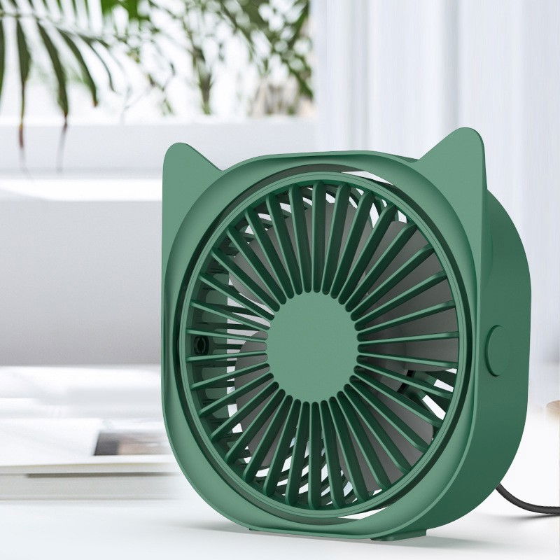 Mini ventilator pentru birou cu usb, rotire 360 grade, 3 viteze, 13.5 x 12,8 cm, verde [2]