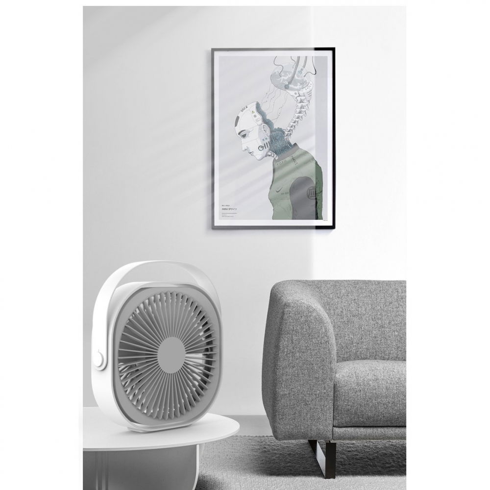 Mini ventilator pentru birou cu usb, rotire 360 grade, 3 viteze, 1500 ma, 13.5 x 12,8, alb [2]