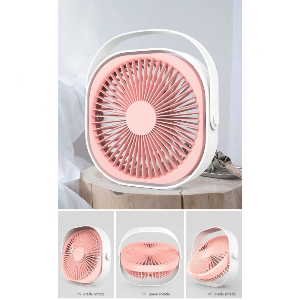 Mini ventilator pentru birou cu usb, rotire 360 grade, 3 viteze, 1500 ma, 13.5 x 12,8, roz [4]