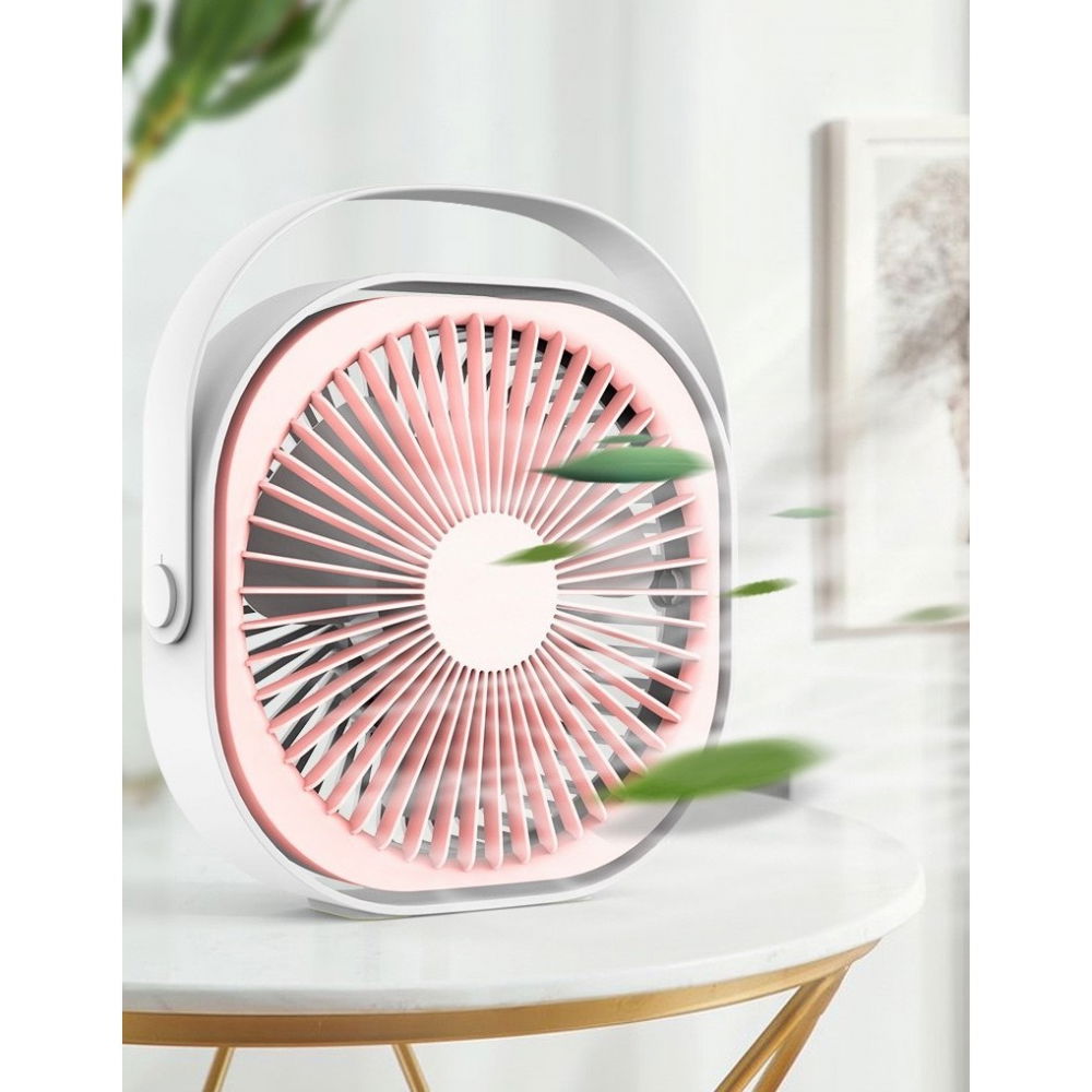 Mini ventilator pentru birou cu usb, rotire 360 grade, 3 viteze, 1500 ma, 13.5 x 12,8, roz [3]