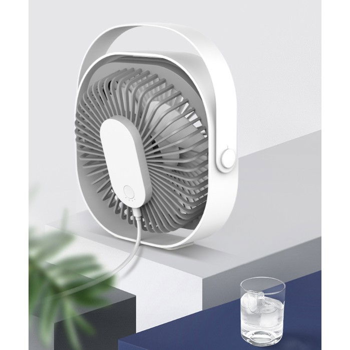 Mini ventilator pentru birou cu usb, rotire 360 grade, 3 viteze, 4000 ma, 13.5 x 12,8, gri [6]