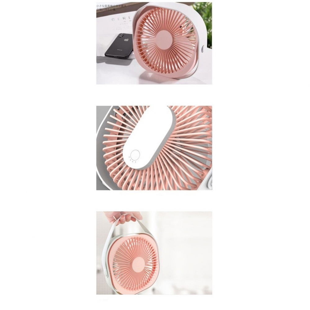 Mini ventilator pentru birou cu usb, rotire 360 grade, 3 viteze, 4000 ma, 13.5 x 12,8, roz [5]