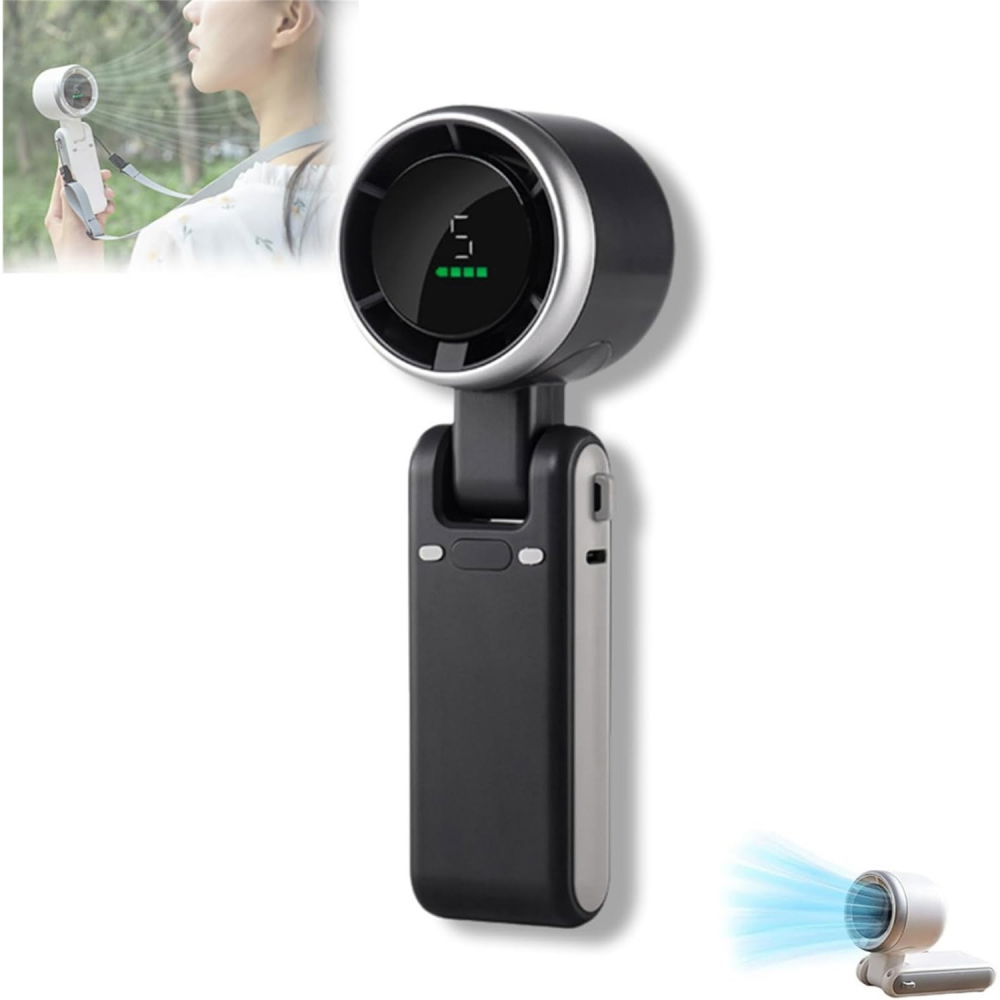 Mini ventilator portabil, 5 trepte de viteza, afisaj digital, incarcare usb, 5v, 2a, 5.95 x 5.2 x 17.2 cm, negru [6]