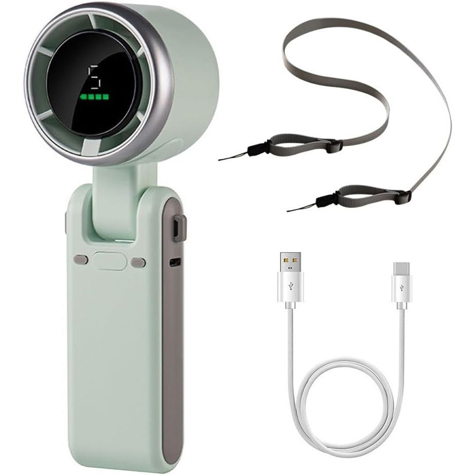 Mini ventilator portabil, 5 trepte de viteza, afisaj digital, incarcare usb, 5v, 2a, 5.95 x 5.2 x 17.2 cm, verde [2]