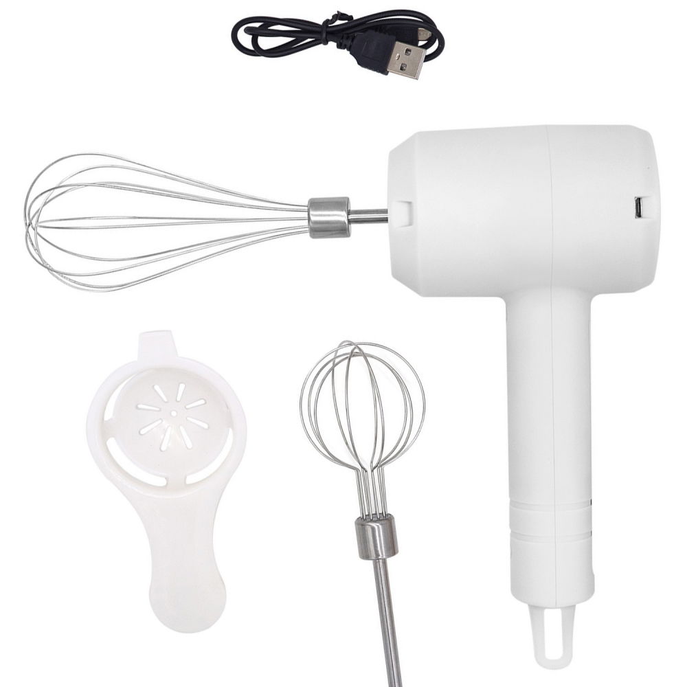 Mixer electric fara fir, pentru uz casnic, pentru oua smantana frisca, maner plastic, usor de utilizat si depozitat, 3 accesorii, alb [2]