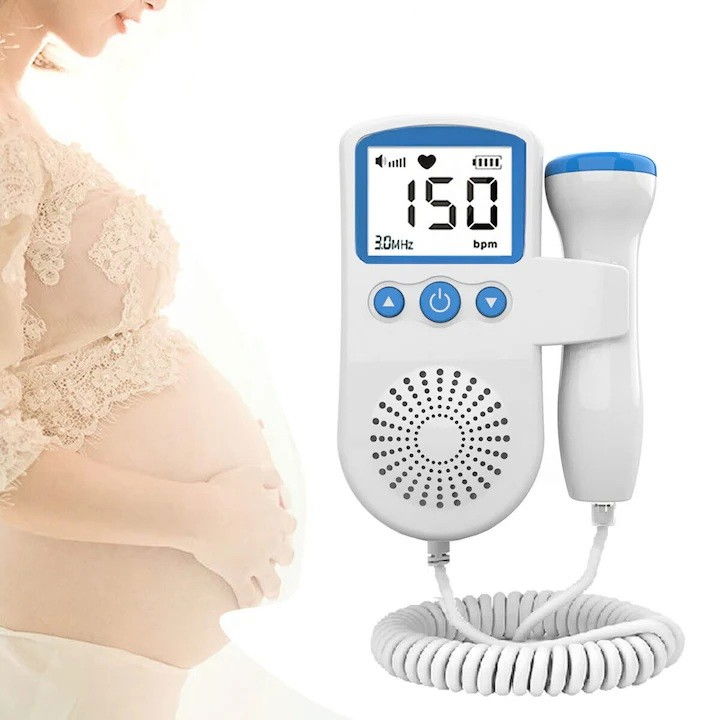 Monitor fetal doppler, monitorizare sarcina, ritm cardiac, ecran lcd 4.5 cm, 2 x baterii aa (neincluse), portabil, din abs, 12.8 x 9.6 x 3 cm, utilizare de la 9 saptamani, albastru [2]