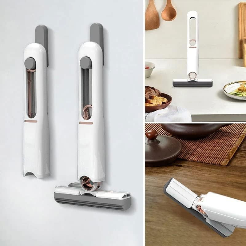 Mop de mana mini-portabil, cu sistem de stoarcere, dispozitiv de curatat manual, cu burete absorbant, din pva, 29.5 x 15.5 cm, 2 rezerve, alb [6]