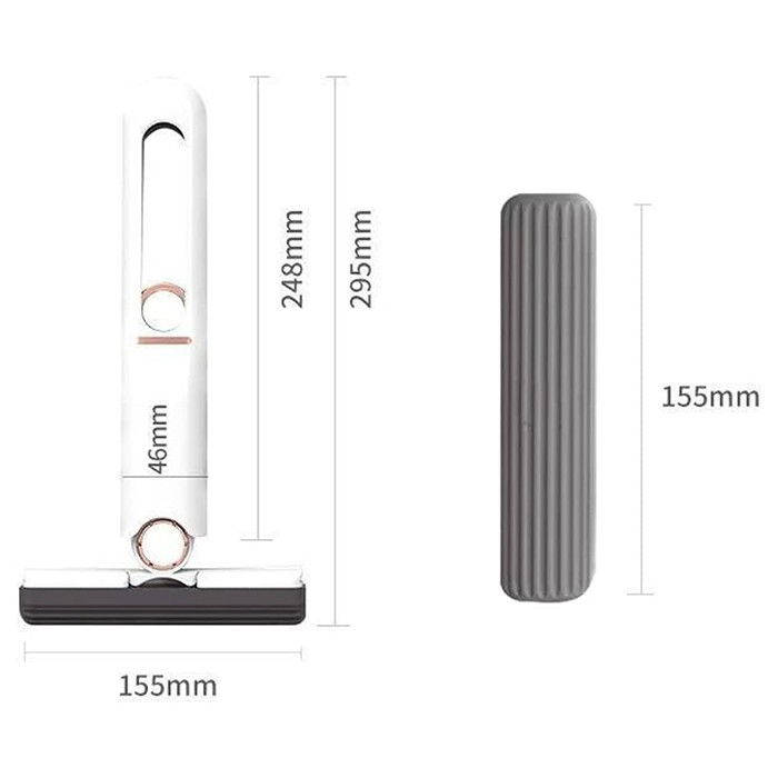 Mop de mana  mini-portabil, cu sistem de stoarcere, dispozitiv de curatat manual, cu burete absorbant, material pva, multisuprafete si geamuri, 29.5 x 15.5 cm, alb [7]