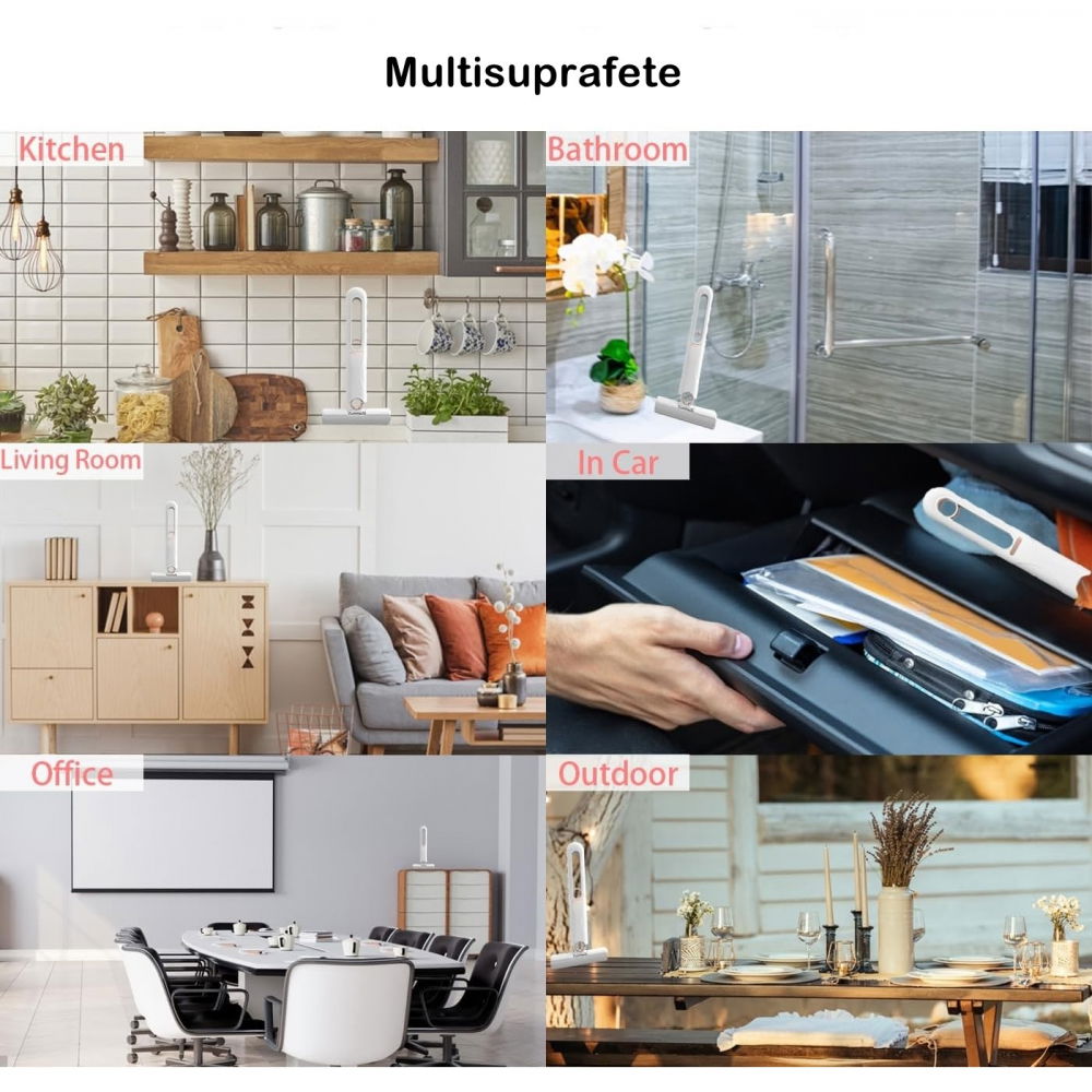 Mop de mana  mini-portabil, cu sistem de stoarcere, dispozitiv de curatat manual, cu burete absorbant, material pva, multisuprafete si geamuri, 29.5 x 15.5 cm, alb [3]