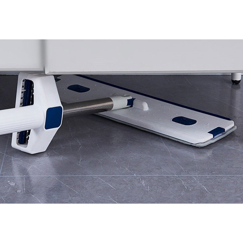 Mop plat, cu galeata pliabila, 2 rezerve din microfibra, 127 cm tija telescopica, utilizare umeda/uscata, recipient lichid, albastru [5]