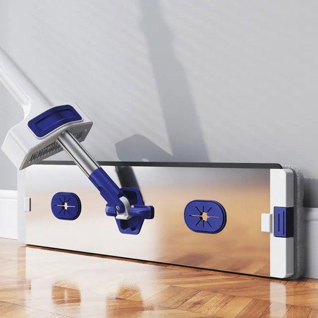 Mop plat, cu galeata pliabila, 2 rezerve din microfibra, 127 cm tija telescopica, utilizare umeda/uscata, recipient lichid, albastru [3]