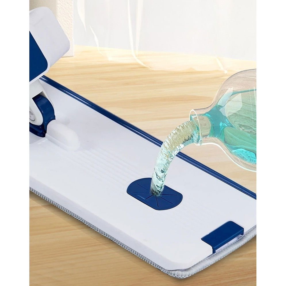 Mop plat, cu galeata pliabila, 2 rezerve din microfibra, 127 cm tija telescopica, utilizare umeda/uscata, recipient lichid, albastru [6]