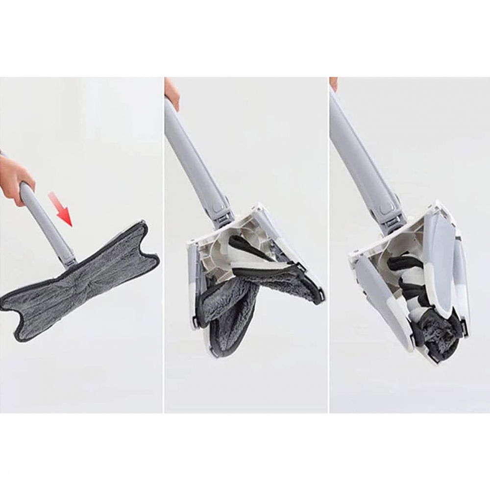 Mop plat cu laveta din microfibra, pentru uz casnic, sistem de stoarcere x, tija telescopica 140 cm, rotire 360°,38 x 140 cm, verde [7]