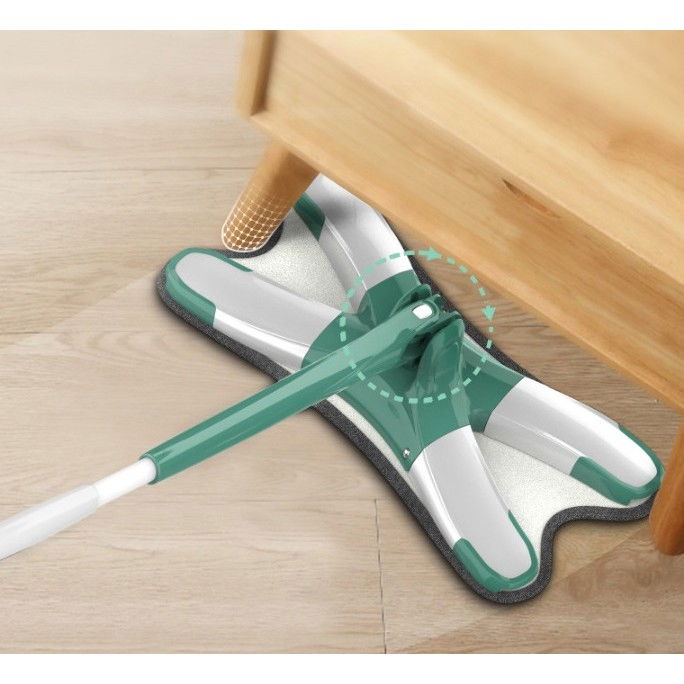 Mop plat cu laveta din microfibra, pentru uz casnic, sistem de stoarcere x, tija telescopica 140 cm, rotire 360°,38 x 140 cm, verde [3]