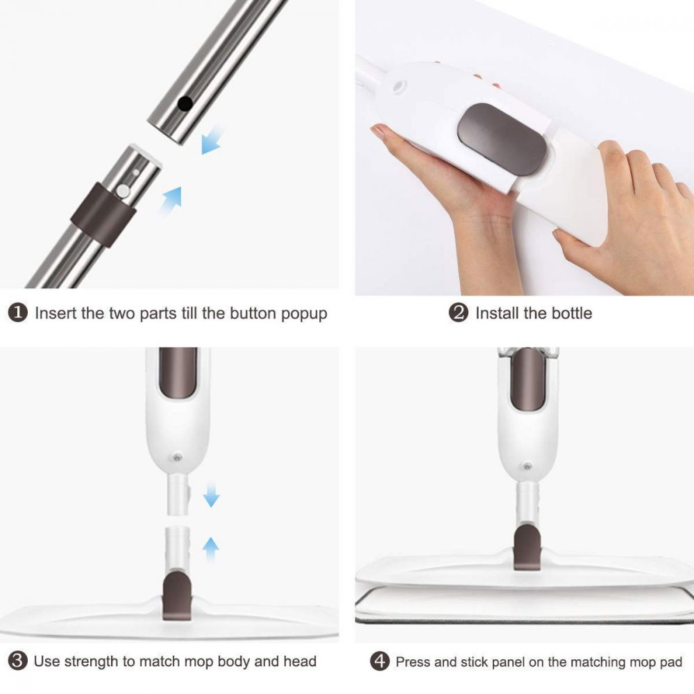 Mop plat, cu pulverizator, pentru uz casnic, plastic, rezerva de mop din microfibra, 125x40 cm, alb/mov [7]