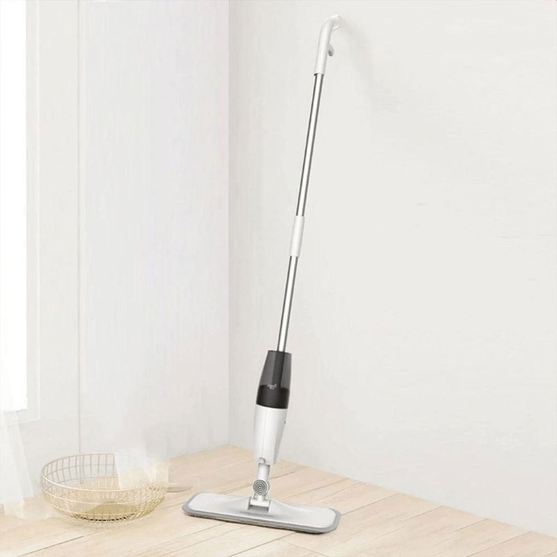 Mop plat, cu pulverizator, pentru uz casnic, plastic, rezerva de mop din microfibra, 125x40 cm, alb/negru [5]