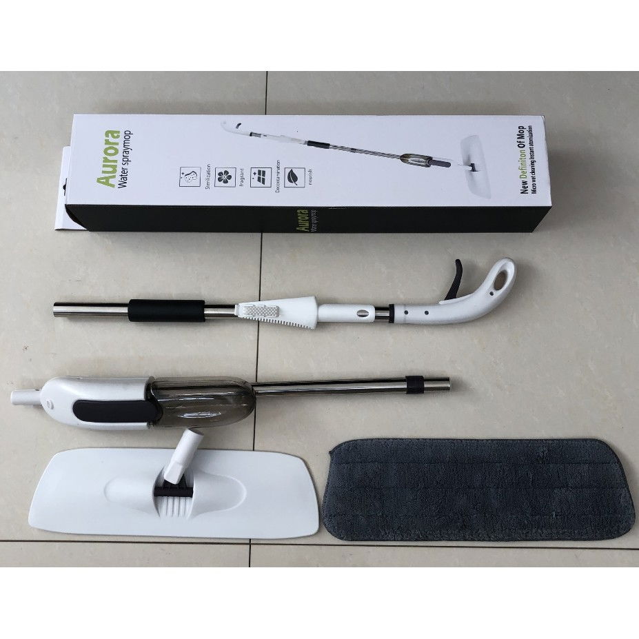 Mop plat, cu pulverizator, pentru uz casnic, plastic, rezerva de mop din microfibra, 125x40 cm, alb/negru [2]