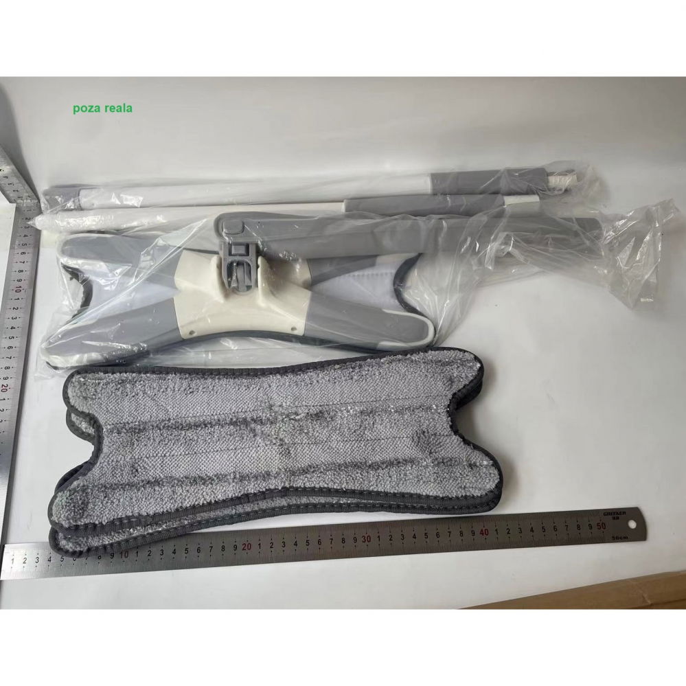 Mop plat, cu sistem de stoarcere, 2 lavete incluse, lungime telescopica 140 cm, argintiu [12]