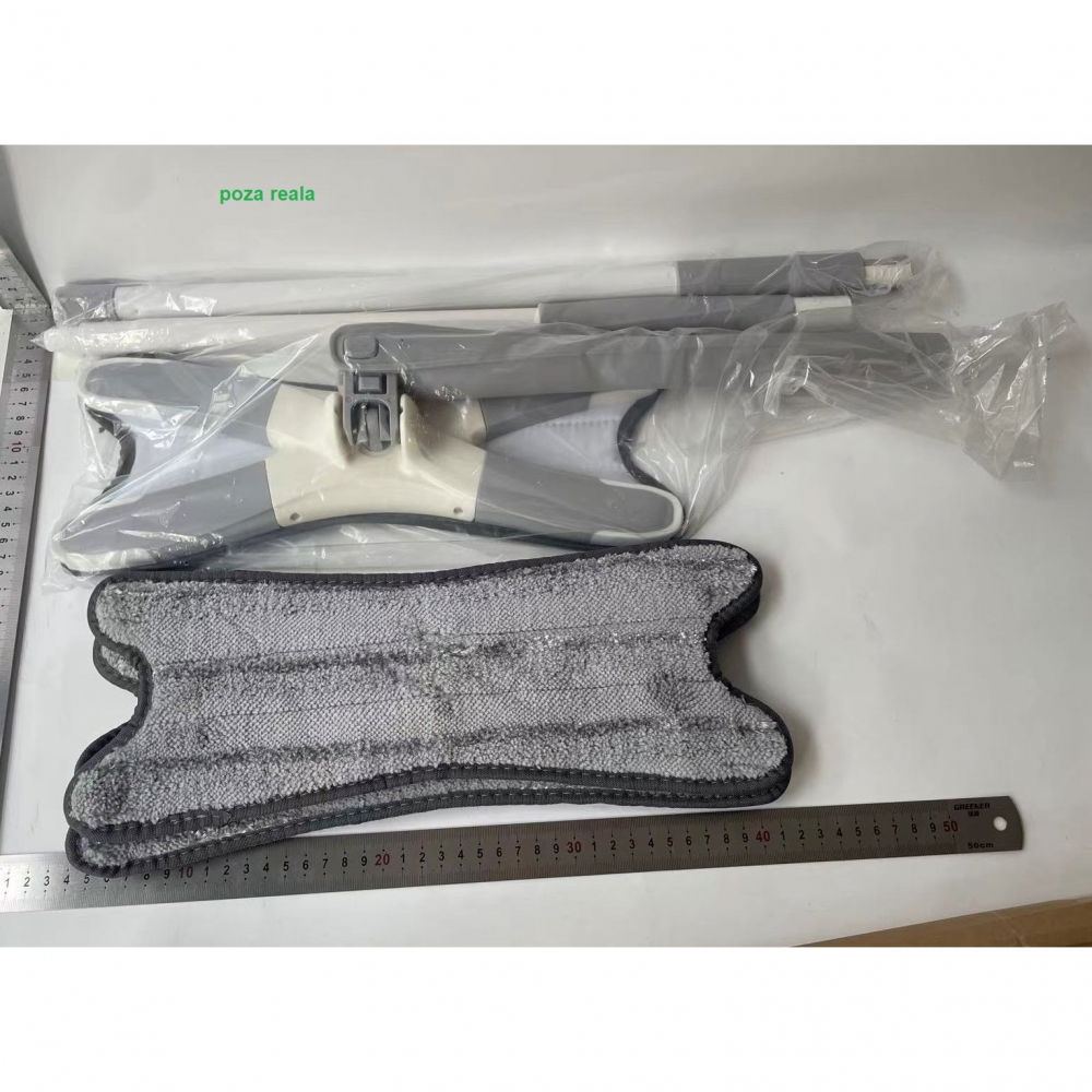 Mop plat, cu sistem de stoarcere, 4 lavete incluse, lungime telescopica 140 cm, argintiu [13]