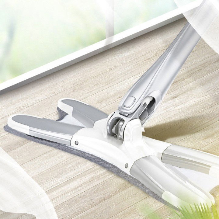 Mop plat, cu sistem de stoarcere, 4 lavete incluse, lungime telescopica 140 cm, argintiu [10]