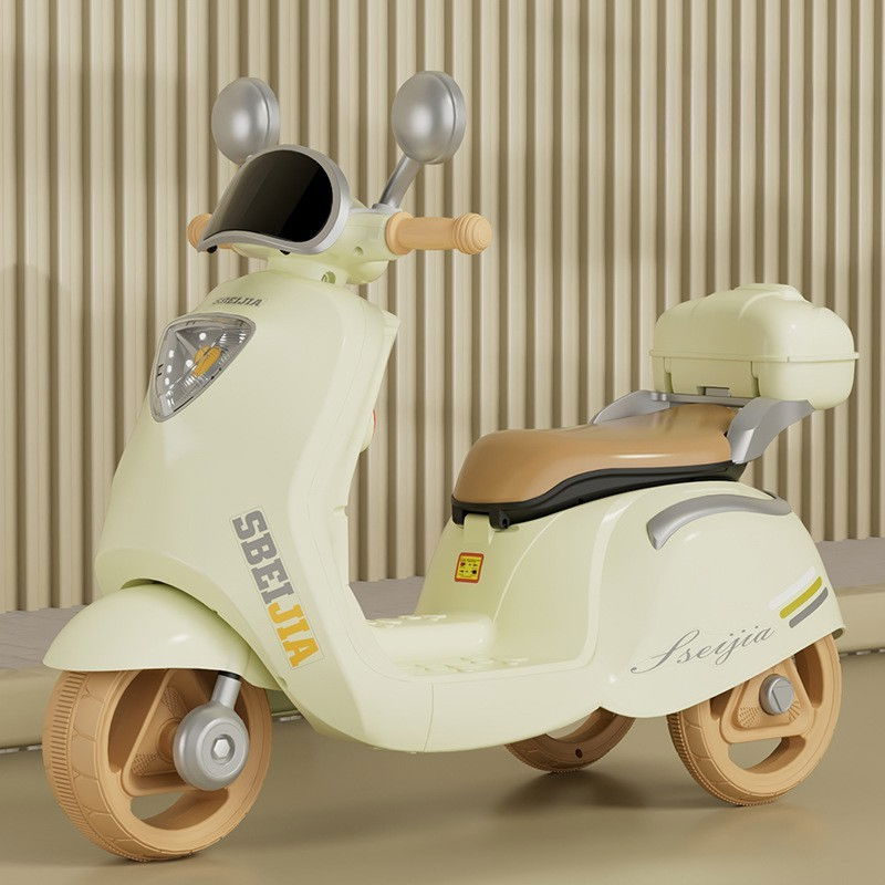 Motocicleta electrica  cu acumulator, telecomanda, bluetooth, cu sistem anti-rasturnare, sistem de lumini si sunet, 3-10 ani, bej [4]