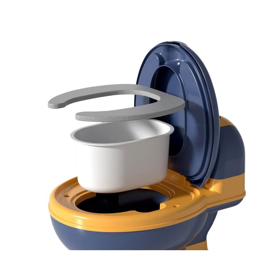 Olita bebelusi, pentru copii 1 - 8 ani, model toaleta adulti, colac moale pvc, compartiment detasabil, cutie depozitare hartie, 34 x 32 x 19 cm, albastru/portocaliu [4]