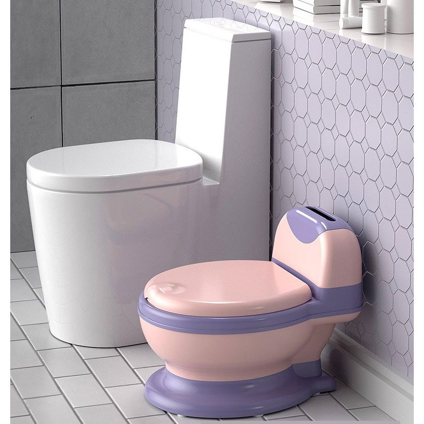 Olita bebelusi, pentru copii 1 - 8 ani, model toaleta adulti, colac moale pvc, compartiment detasabil, cutie depozitare hartie, 34 x 32 x 19 cm, roz/mov [2]