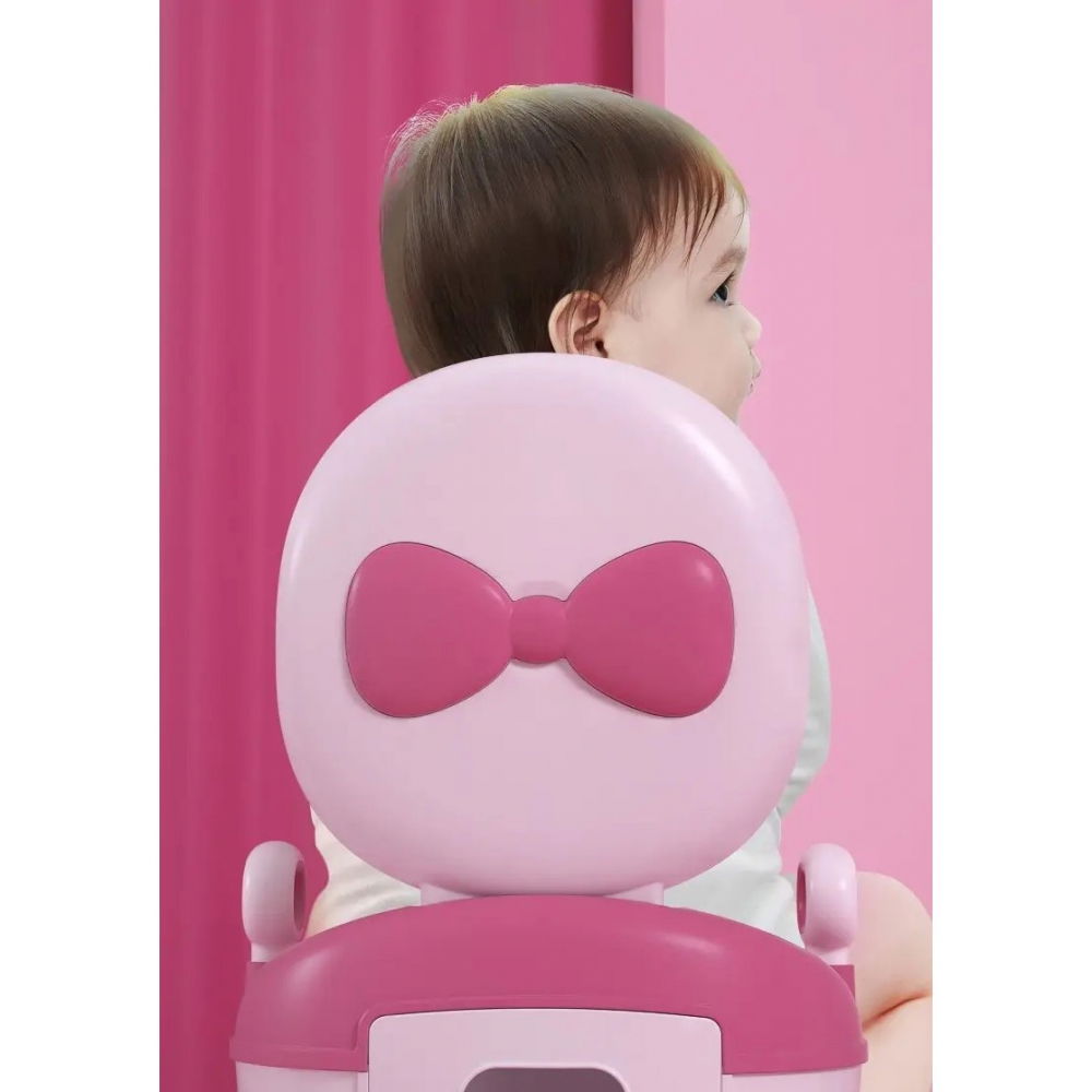 Olita pentru copii, +1an, portabila, design cu fundita, cu capac, model prietenos, non-toxic, compartiment detasabil, cu manere, cu 4 picioare, usor de curatat, 46*33*32 cm, roz [6]