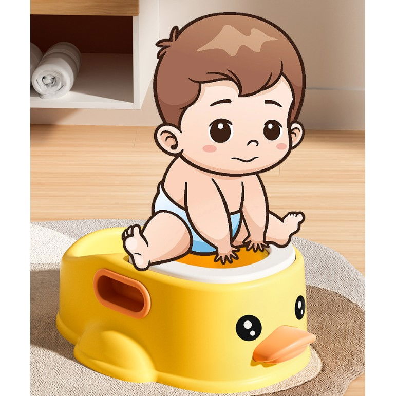 Olita pentru copii, +1an, portabila, design ratusca, model prietenos, non-toxic, compartiment detasabil, cu maner, usor de curatat, galben [4]