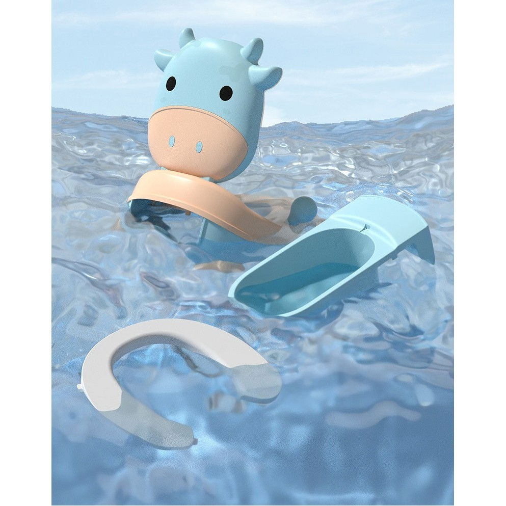 Olita pentru copii, +1an, portabila, model vacuta, cu capac, prietenoasa, non-toxic, compartiment detasabil, cu manere, cu 4 picioare, usor de curatat, albastru [6]