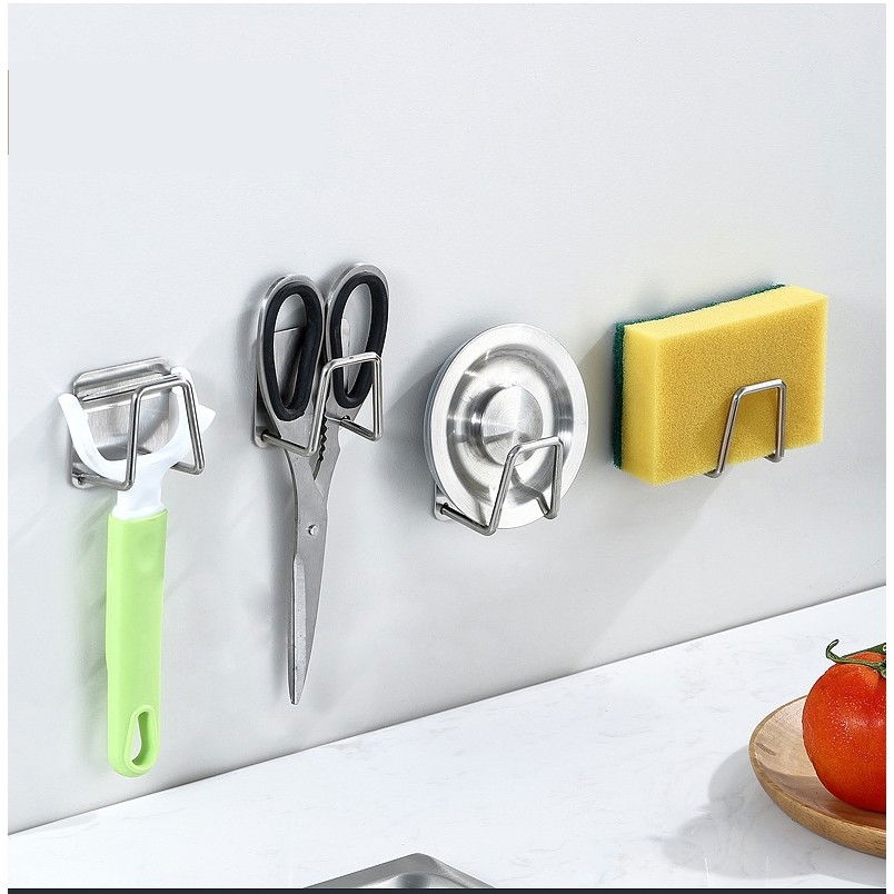 Organizator bucatarie  cu adeziv, carlig-suport pentru burete, accesorii bucatarie, 5x5x3,5 cm, otel inoxidabil, gri [4]