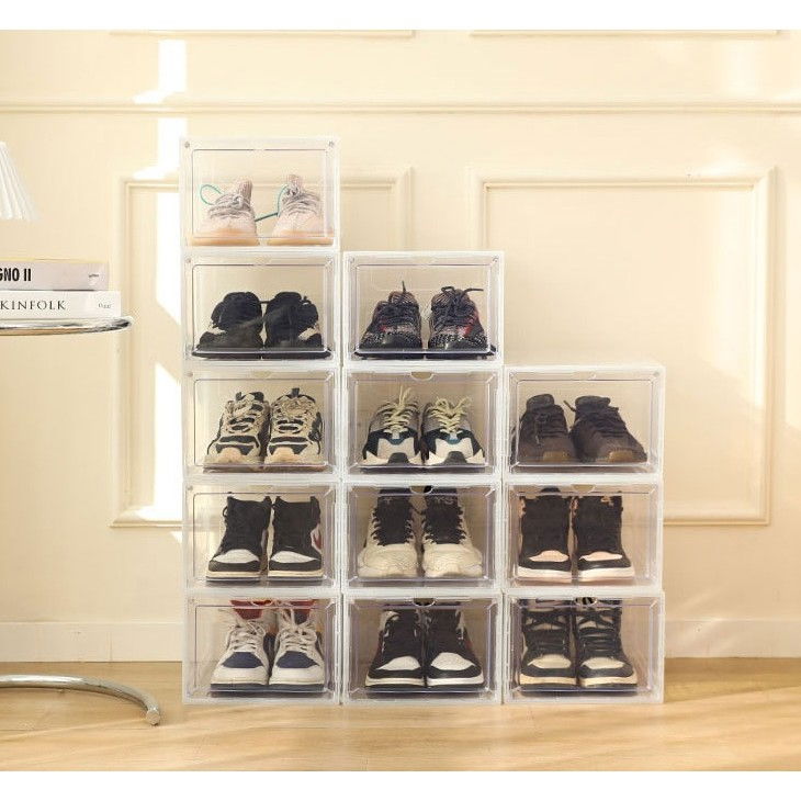 Organizator de pantofi, din pp+abs, usa frontala magnetica, rezistenta la praf, anti-oxidare, utilizare multipla, 36 x 28 x 21 cm, transparent [5]