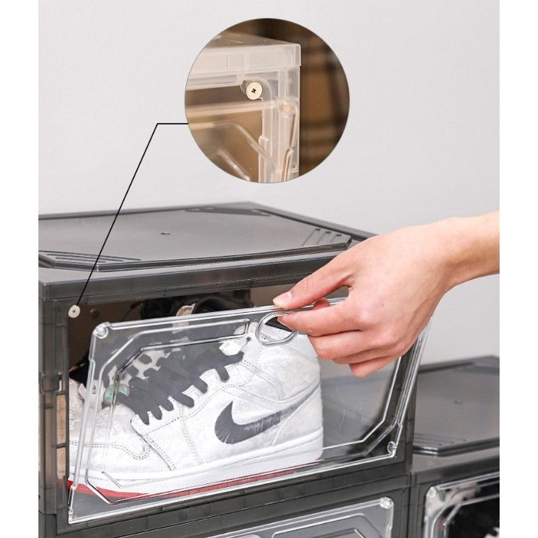 Organizator de pantofi, din pp+abs, usa laterala magnetica, rezistenta la praf, anti-oxidare, utilizare multipla, 36 x 28 x 21 cm, gri transparent [5]