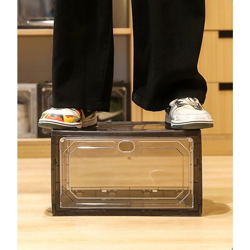 Organizator de pantofi, din pp+abs, usa laterala magnetica, rezistenta la praf, anti-oxidare, utilizare multipla, 36 x 28 x 21 cm, gri transparent [4]