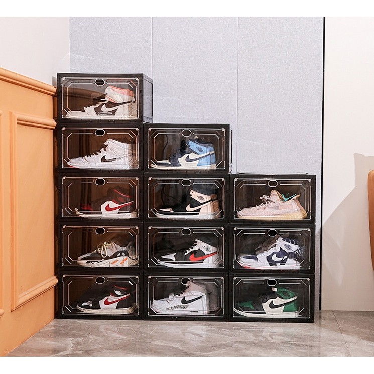 Organizator de pantofi, din pp+abs, usa laterala magnetica, rezistenta la praf, anti-oxidare, utilizare multipla, 36 x 28 x 21 cm, gri transparent [2]