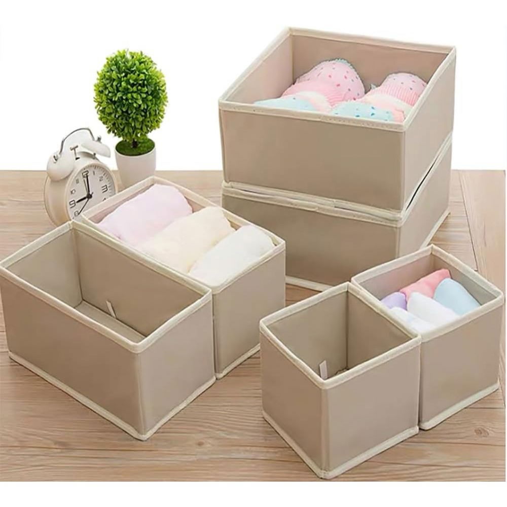 Organizator pentru sertar, 3 marimi, pentru lenjerie, tricouri, sosete, 6 piese, pliabil, stivuibil, din tesatura, alb [3]