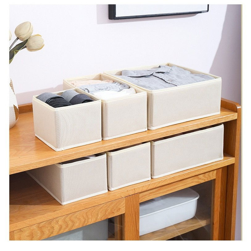 Organizator pentru sertar, 3 marimi, pentru lenjerie, tricouri, sosete, 6 piese, pliabil, stivuibil, din tesatura, alb [9]